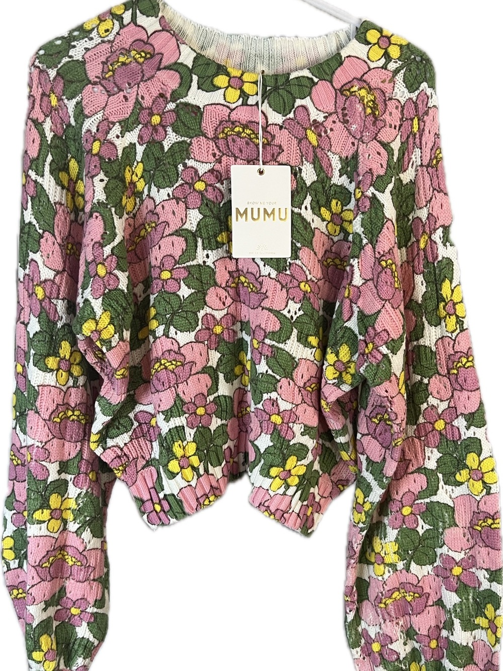 Show Me Your MuMu NWT Vienna Pink Floral Crewneck Sweater with Yellow Accents